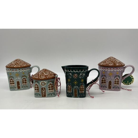 Anthropologie Ginger Stoneware Mug Set of 2 With Creamer Sugar Dish - Picture 1 of 16
